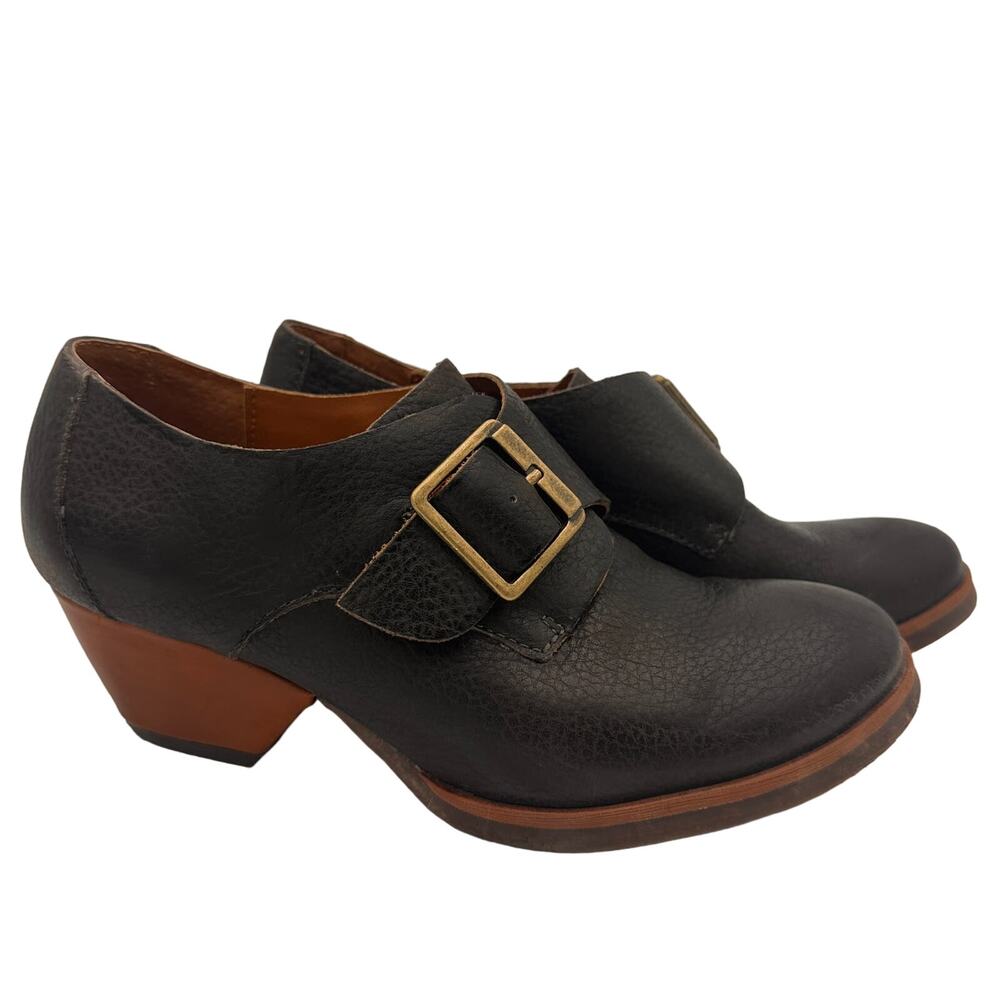 Korks by Kork-Ease Black Leather Nanda Heeled Buckle Ankle Booties Size 6.5